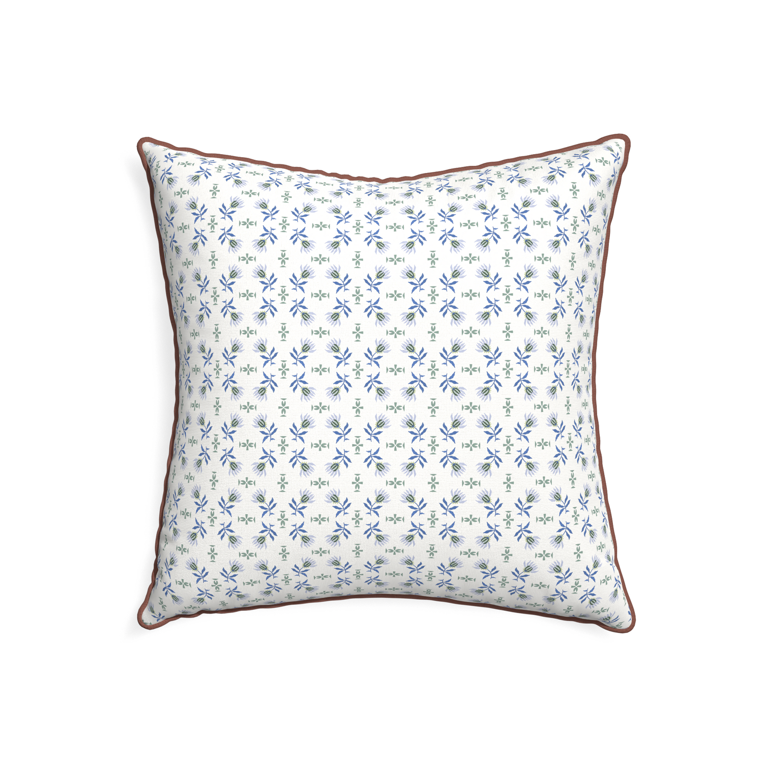 22-square lee custom blue & green floralpillow with w piping on white background
