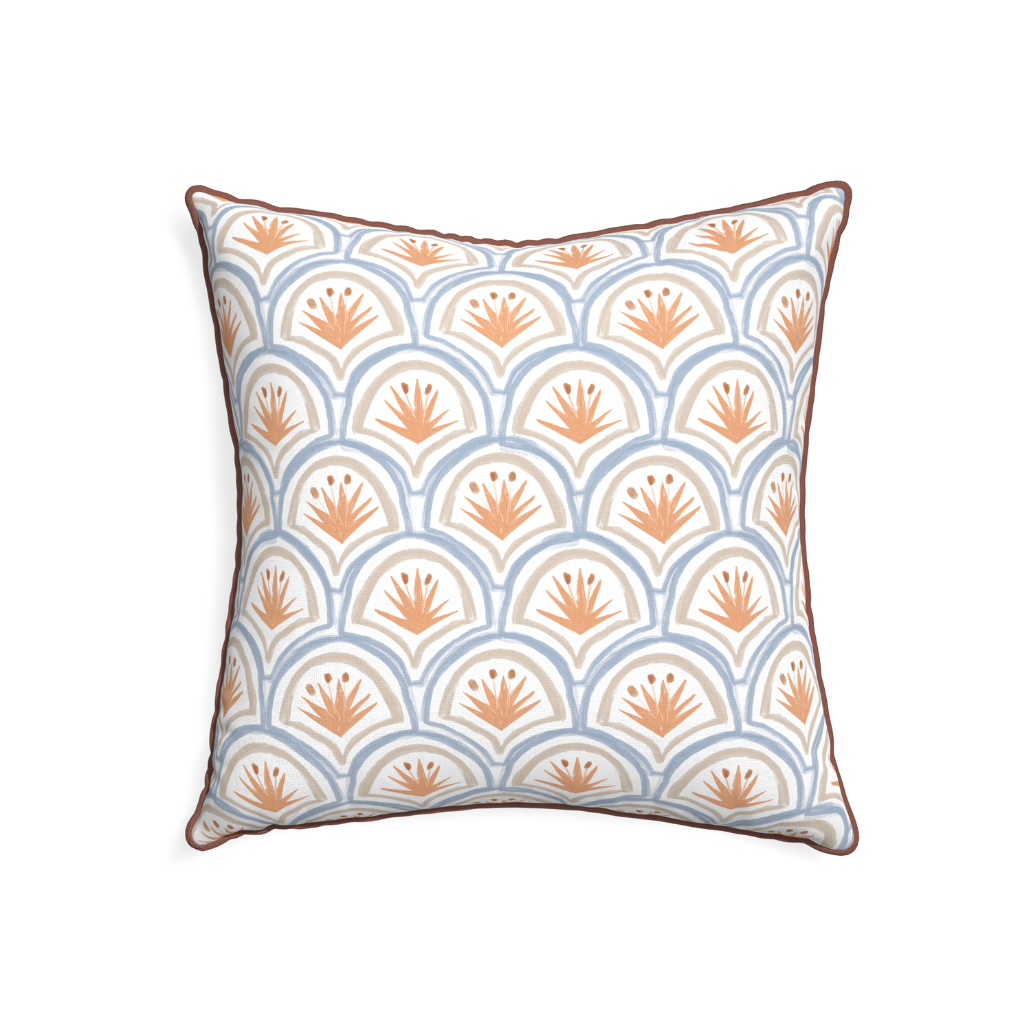 22-square thatcher apricot custom art deco palm patternpillow with w piping on white background