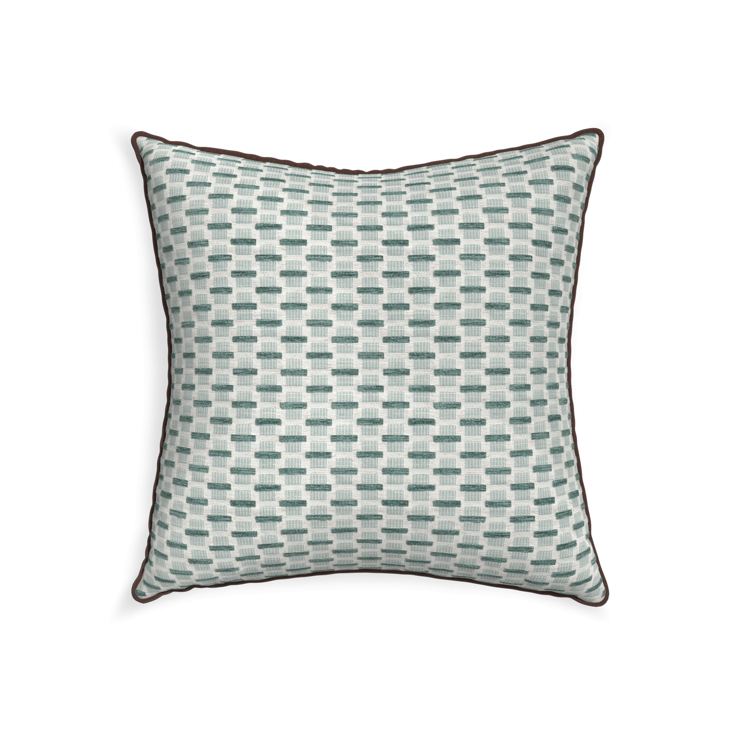 22-square willow mint custom green geometric chenillepillow with w piping on white background
