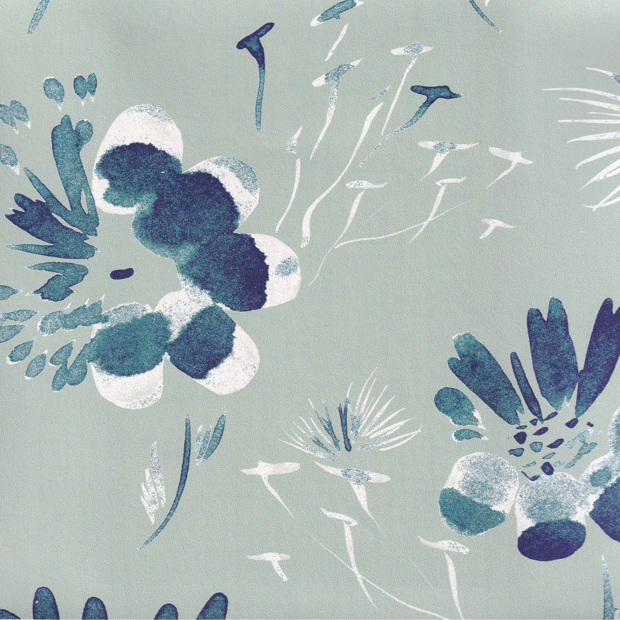 Mint Floral Fabric, Wallpaper and Home Decor