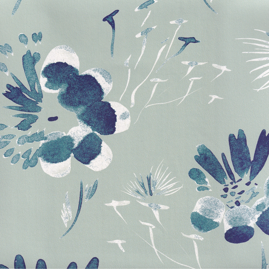 Blake Mint custom sheer curtains with bold watercolor teal flowers on a chic mint backdrop by Pepper Home