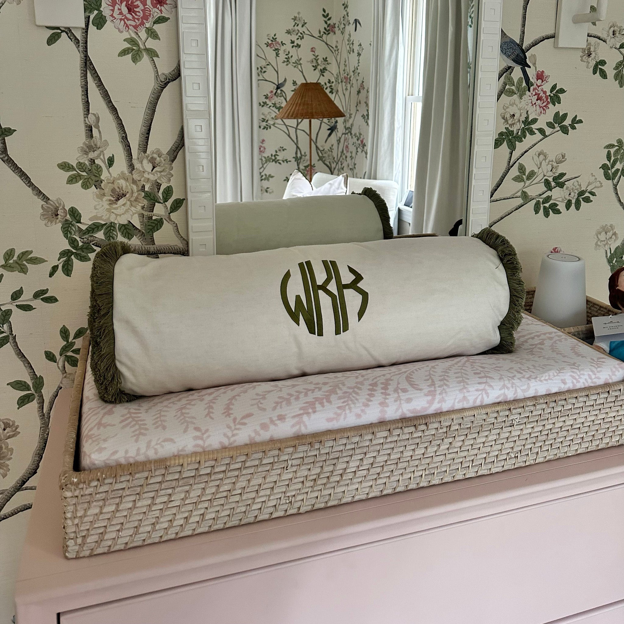 Flour custom linen-cotton blend bolster pillow in soft ivory, perfect for adding warmth and elegance by Pepper Home.
