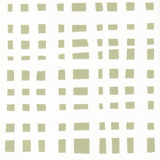 Ginger Moss pattern with modern, uneven gingham squares in moss palette, perfect for custom Pepper Home curtains.