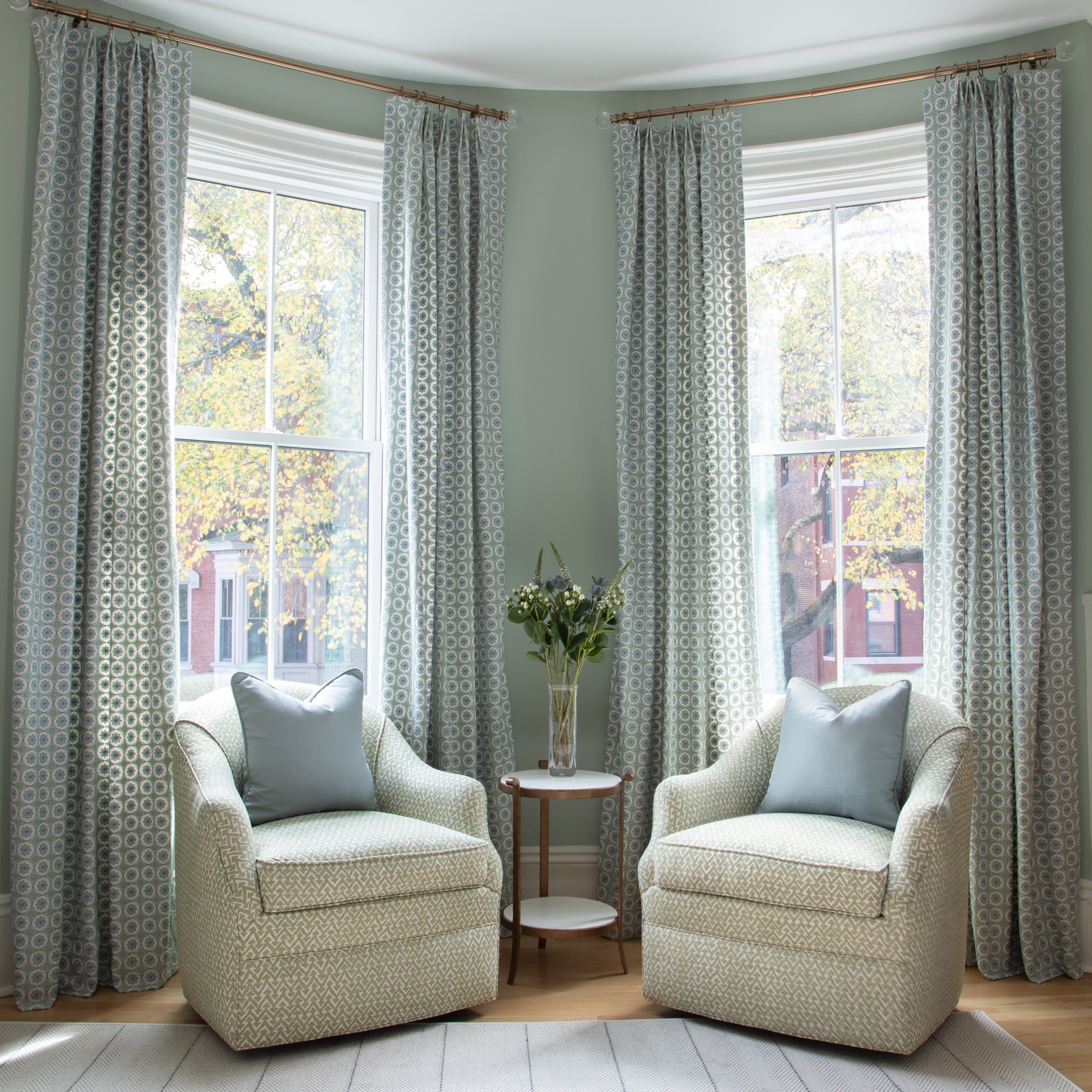 FEATURED: Hayes Sea Salt Curtains / Sea Pillow & Sage Piping