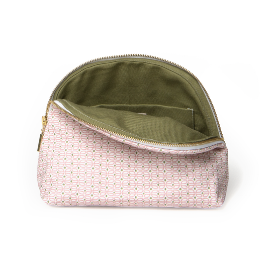 Pink Geometric Printed Monogrammed Pouch with gold zipper