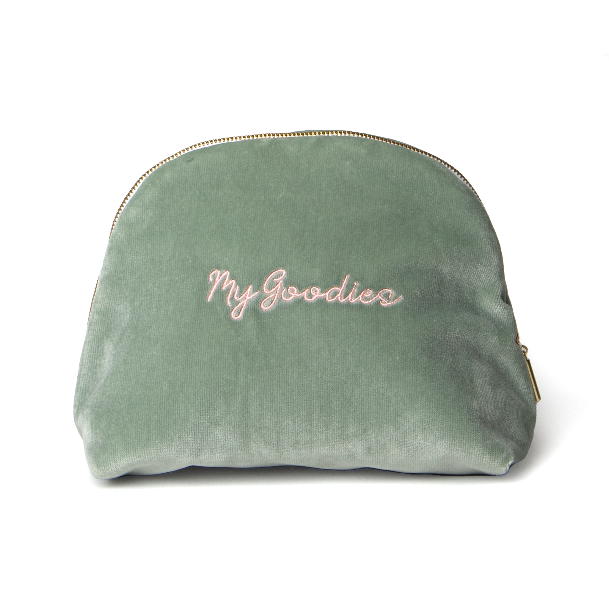 Blue Green Velvet Monogrammed Pouch with gold zipper