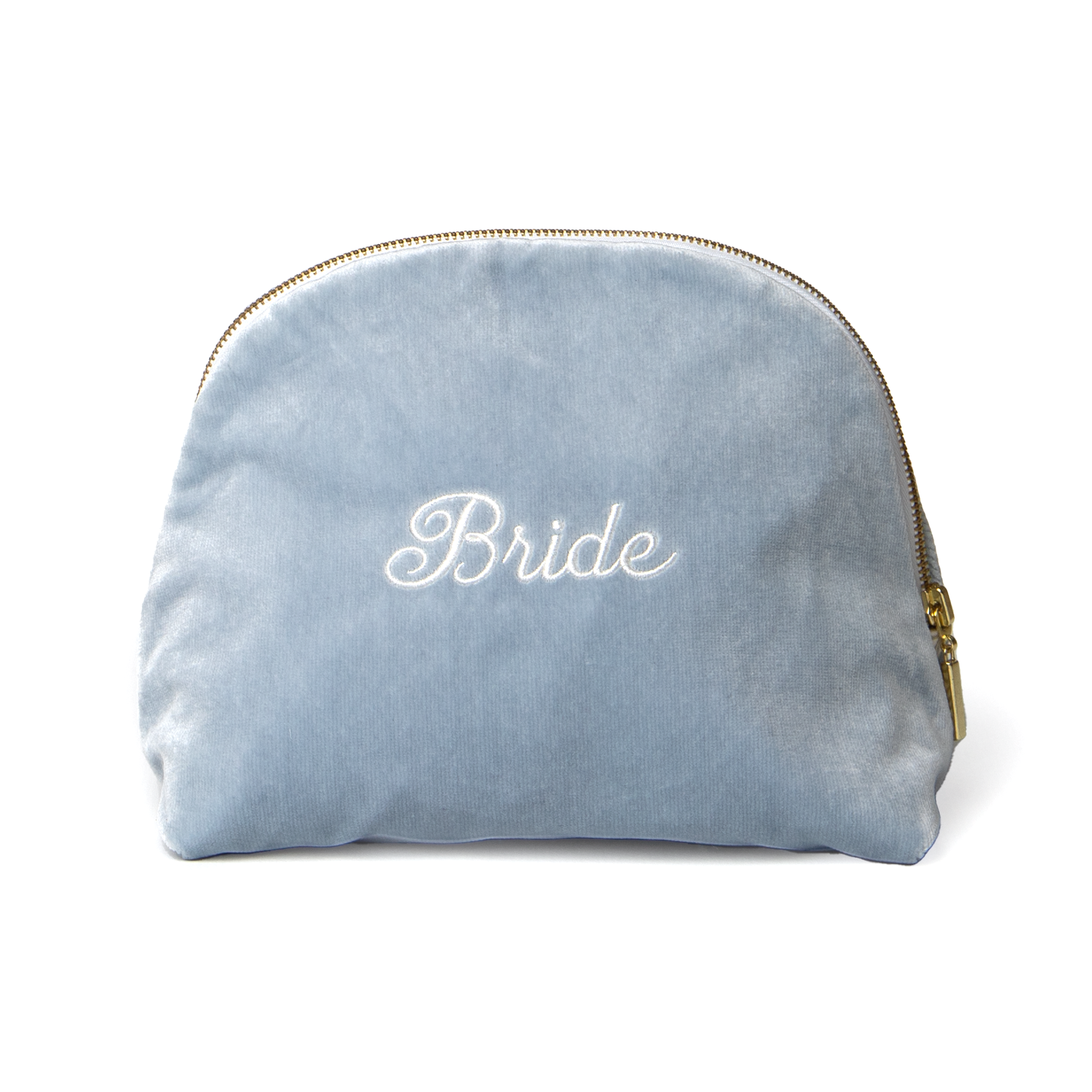 Sky Velvet Monogrammed Pouch with gold zipper