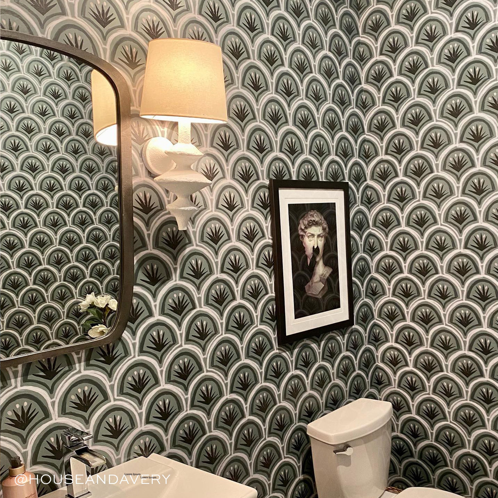 Thatcher Forest wallpaper with deep forest tones and layered arches adds sophistication to classic and contemporary spaces.