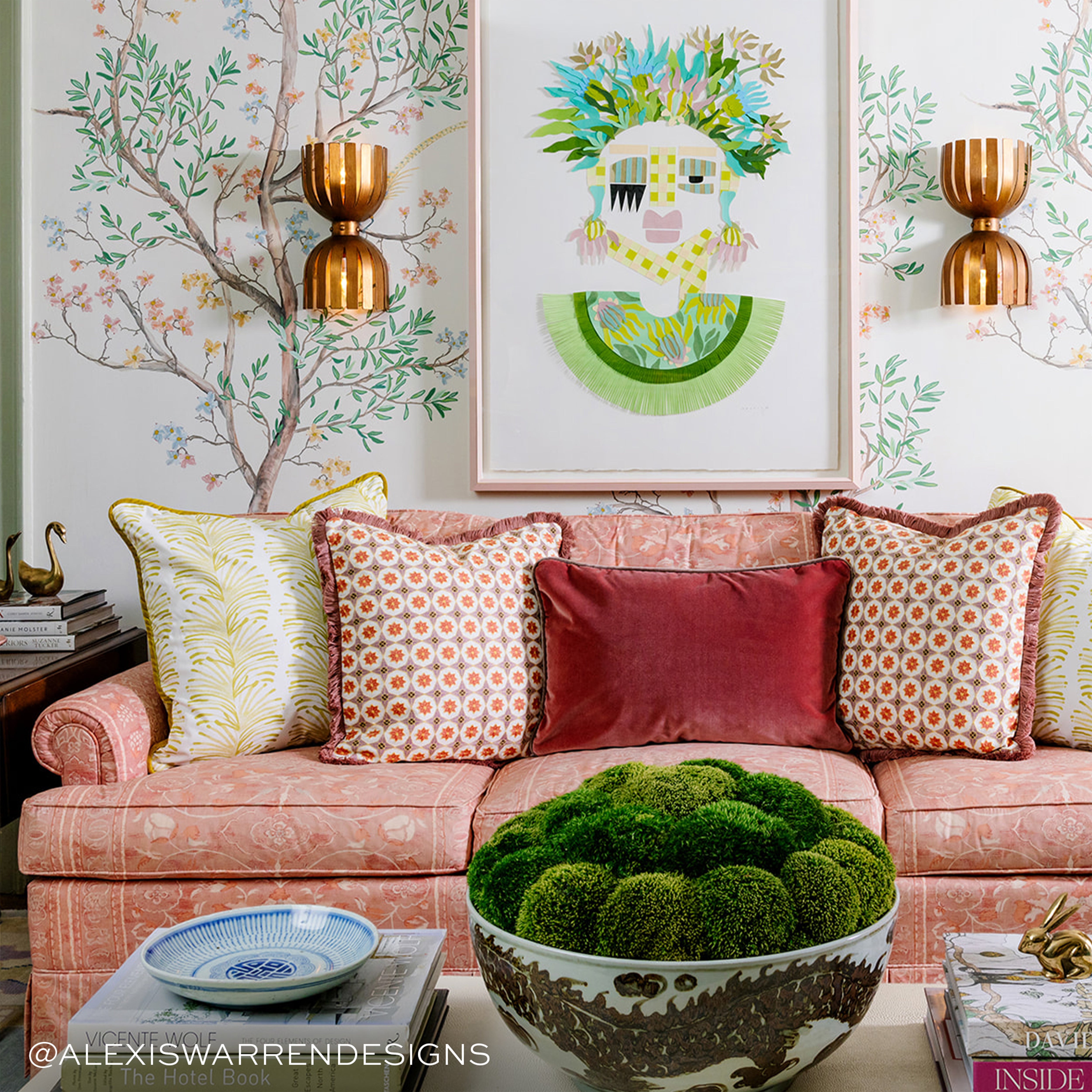 Hayes Coral sofa with textured geometric pattern cushions adds dimension and custom style to any living space.
