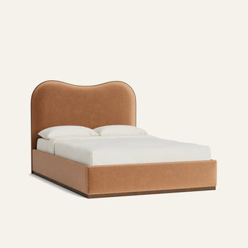 FEATURED: Shown in Queen / Wood Base / Tobacco / Walnut Welt