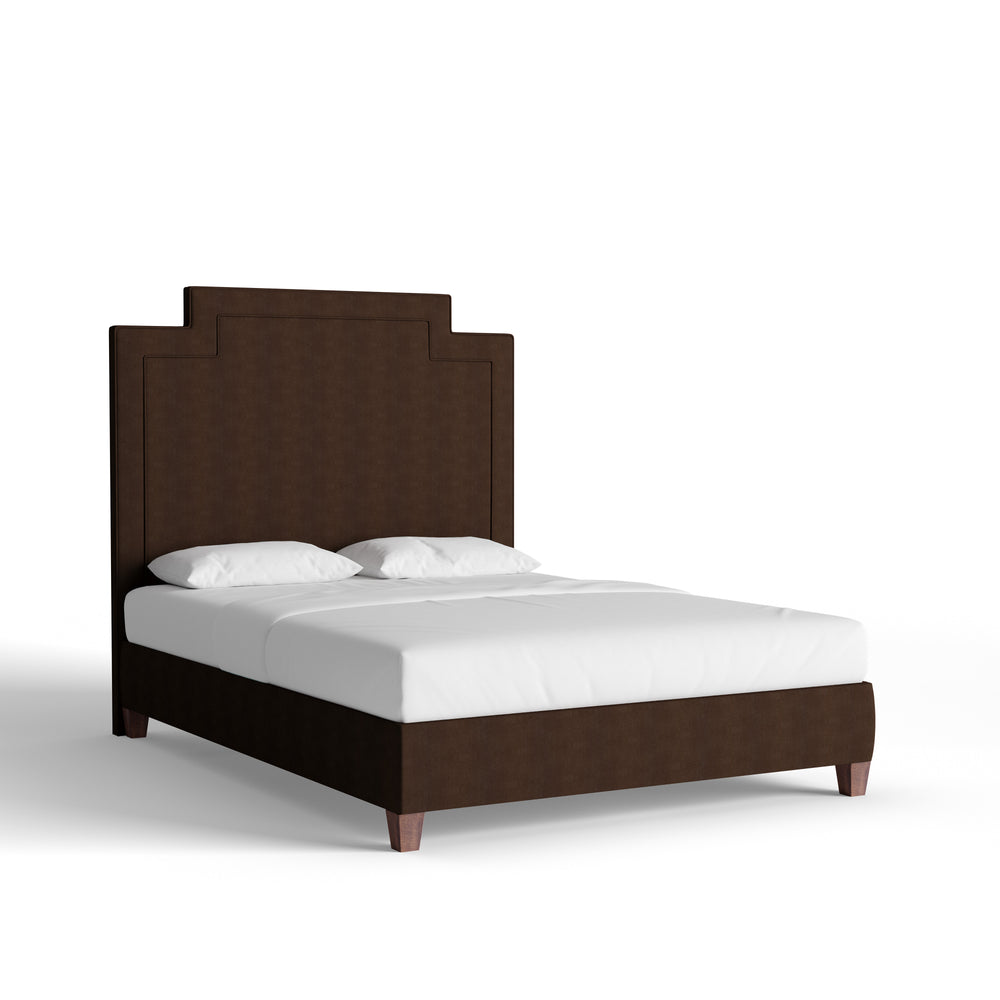 Queen walnut velvet custom on white background