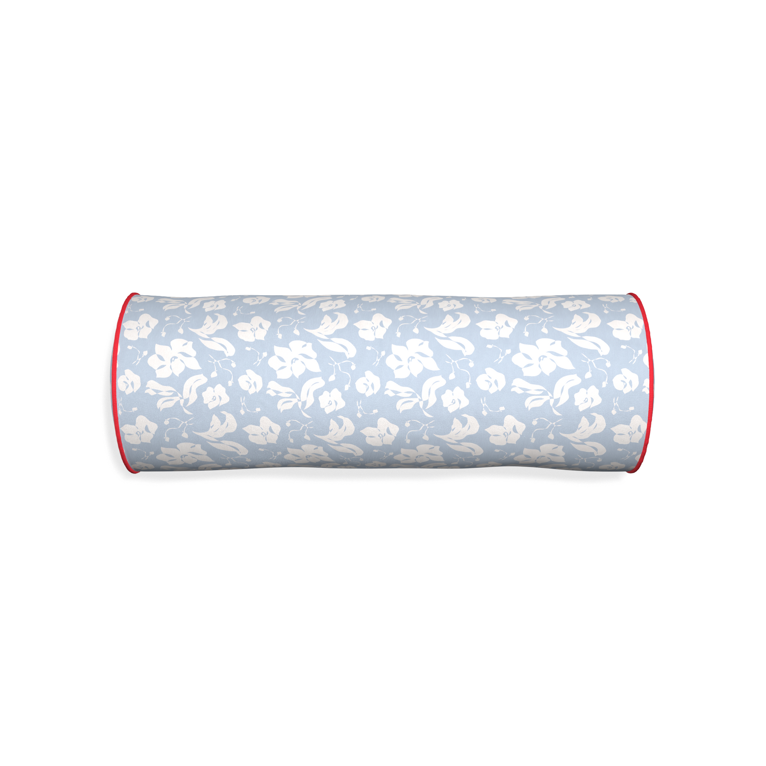 Bolster georgia custom cornflower blue floralpillow with cherry piping on white background
