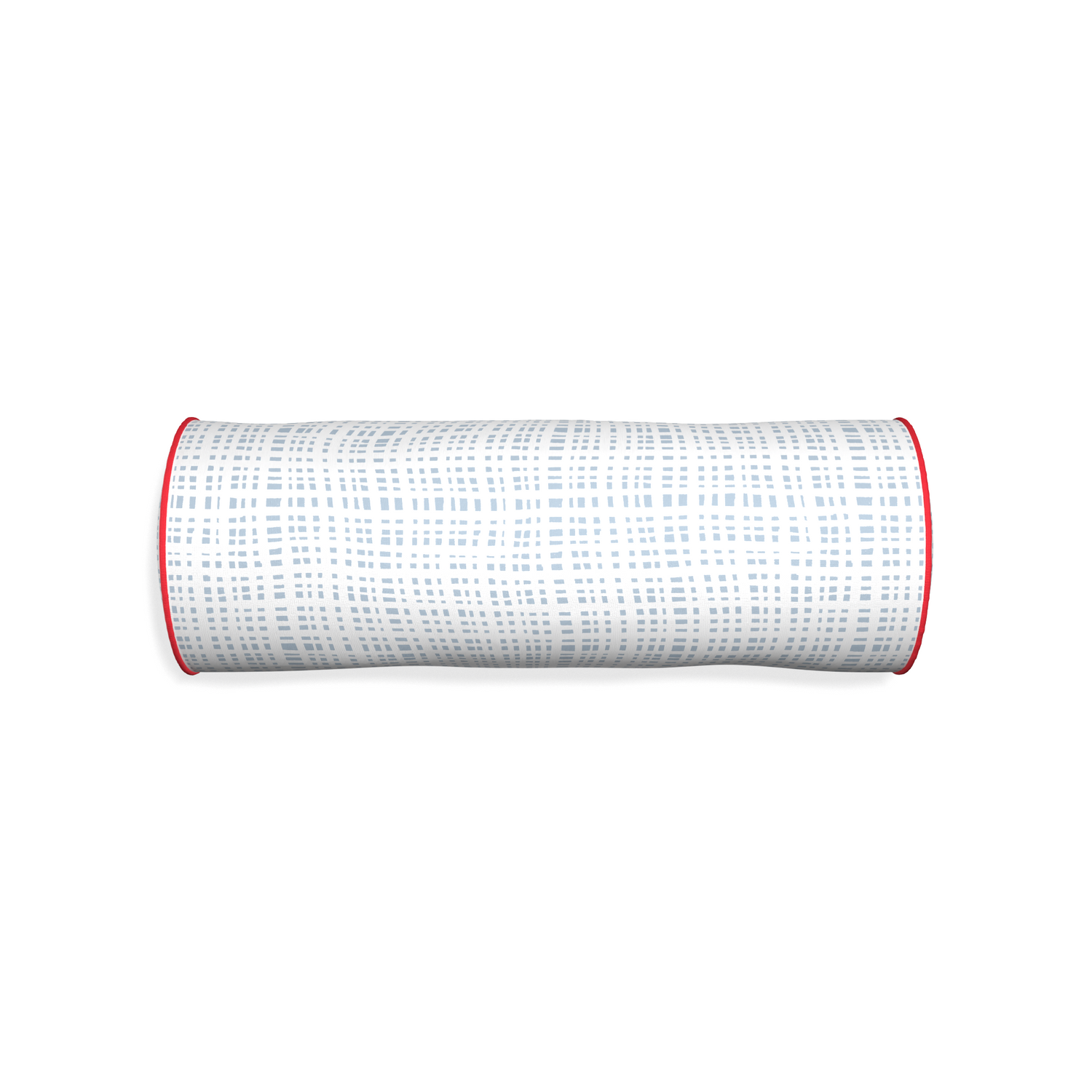 Bolster ginger custom plaid sky bluepillow with cherry piping on white background