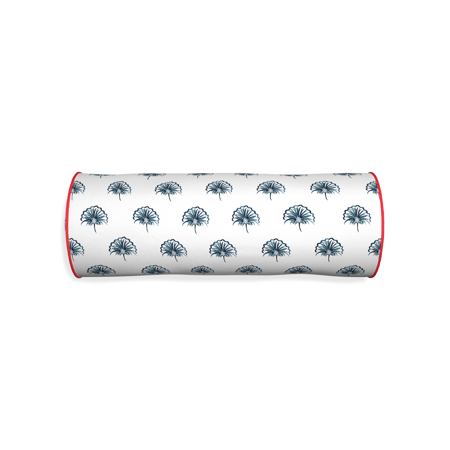 Bolster penelope midnight custom floral navypillow with cherry piping on white background