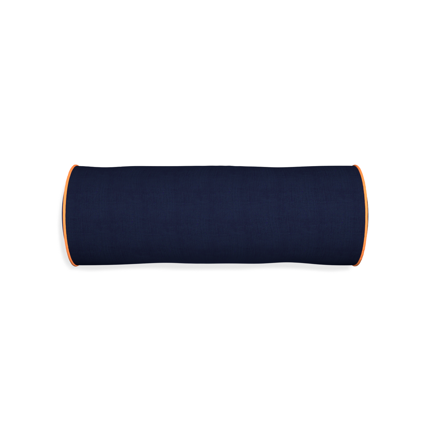 Bolster midnight custom navy bluepillow with clementine piping on white background