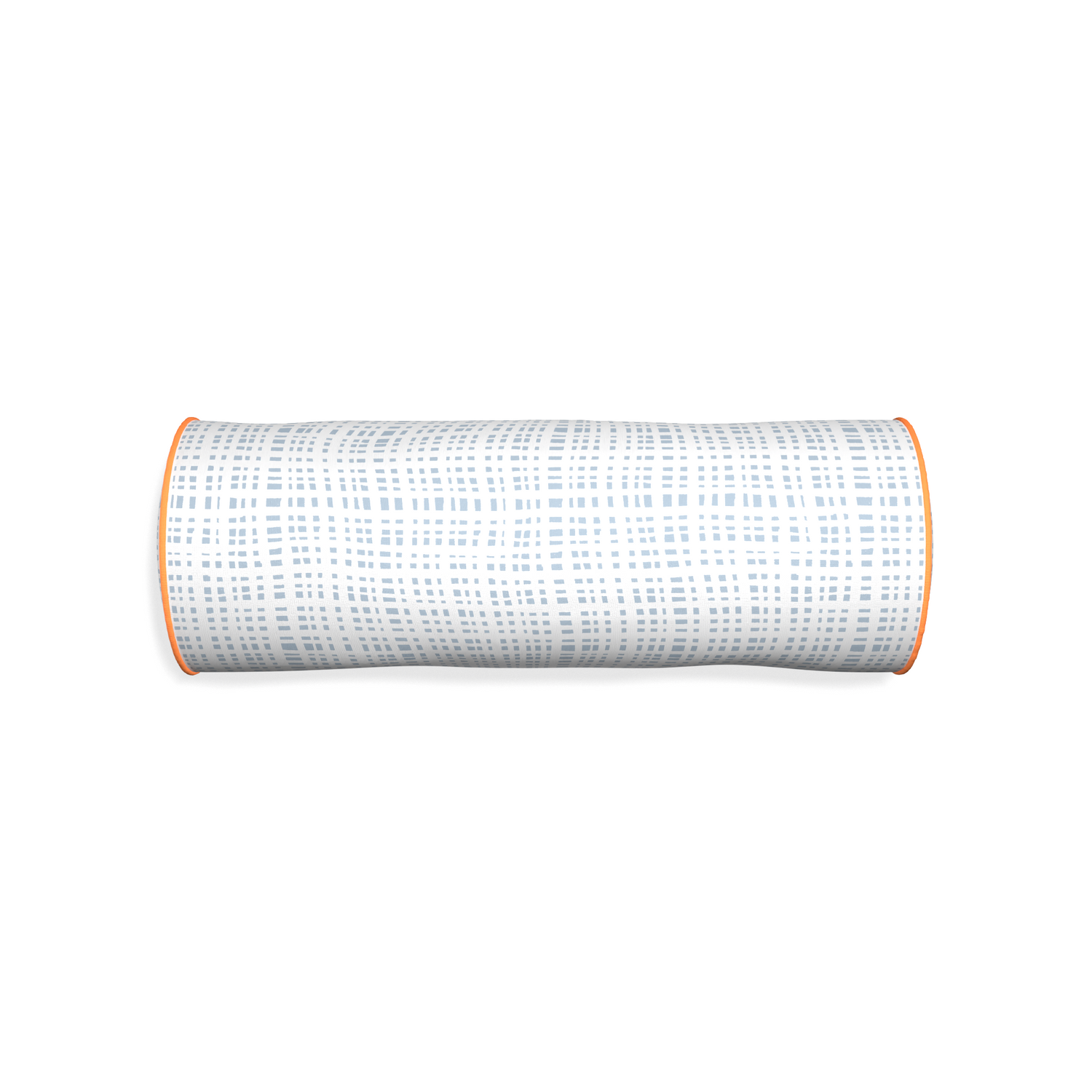 Bolster ginger custom plaid sky bluepillow with clementine piping on white background