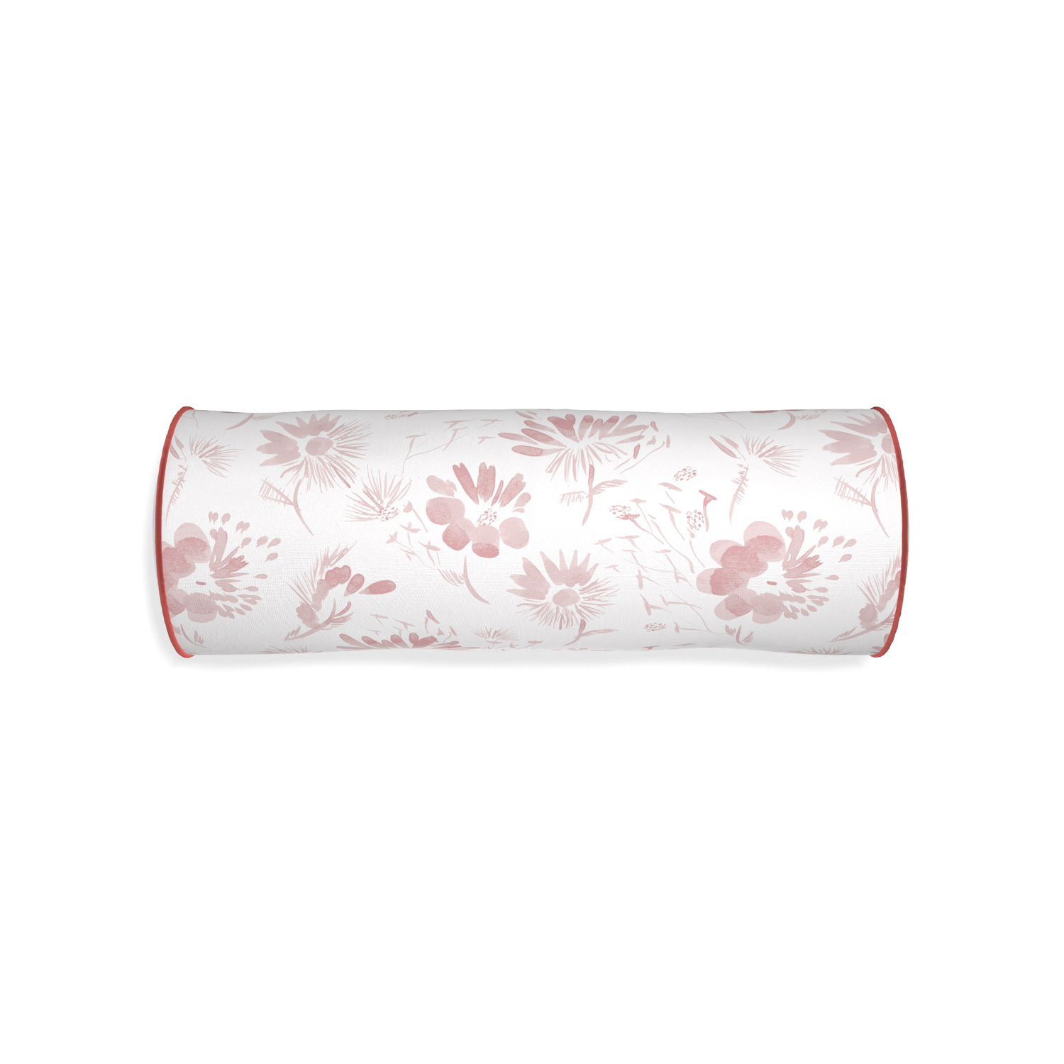 Bolster blake custom pink floralpillow with c piping on white background