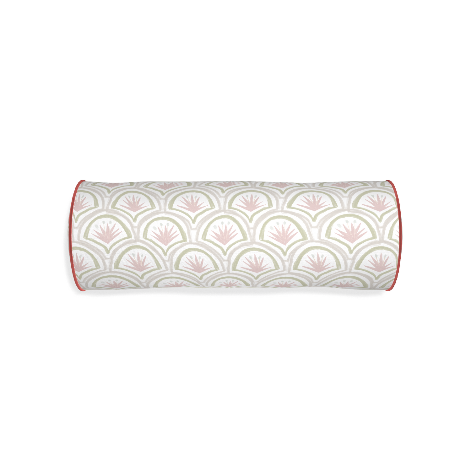 Bolster thatcher rose custom pink & green palmpillow with c piping on white background