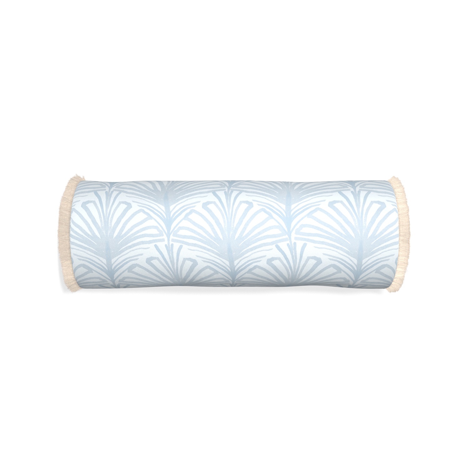 Bolster suzy sky custom sky blue palmpillow with cream fringe on white background