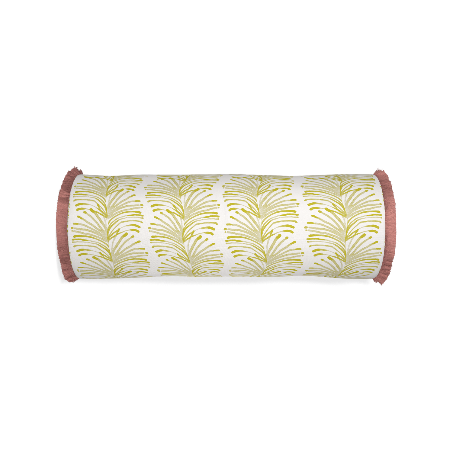 Bolster emma chartreuse custom yellow stripe chartreusepillow with d fringe on white background