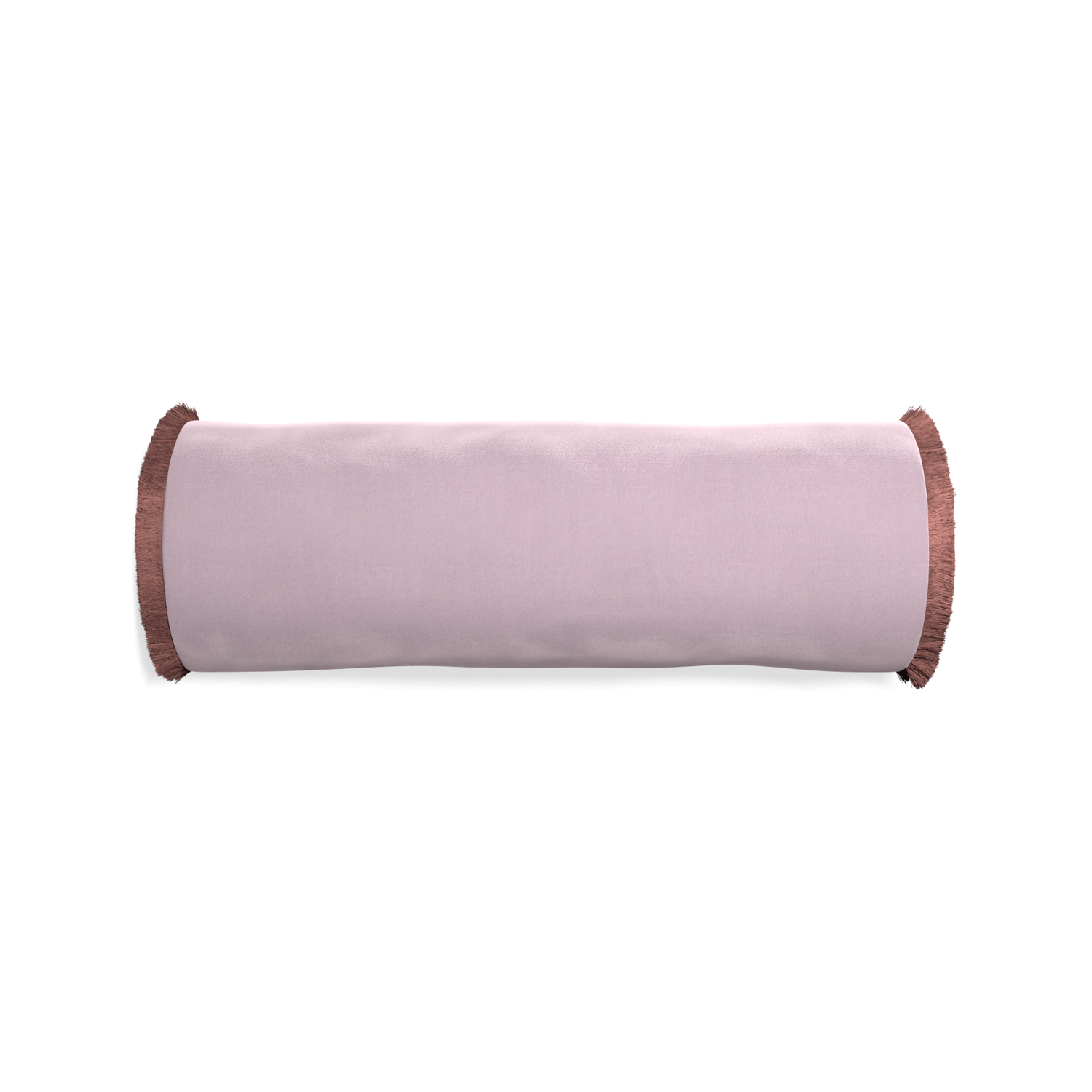bolster lilac velvet pillow with dusty rose fringe 
