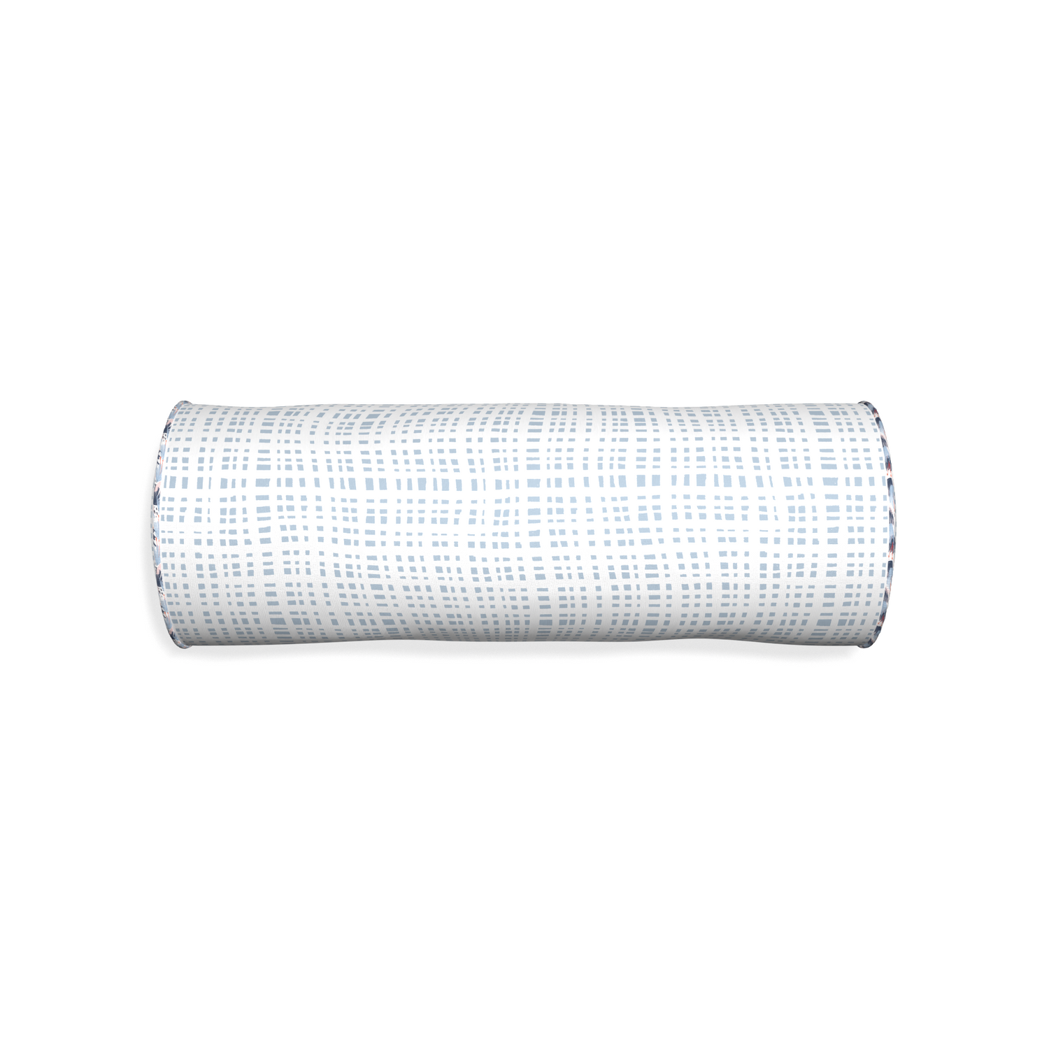 Bolster ginger custom plaid sky bluepillow with e piping on white background