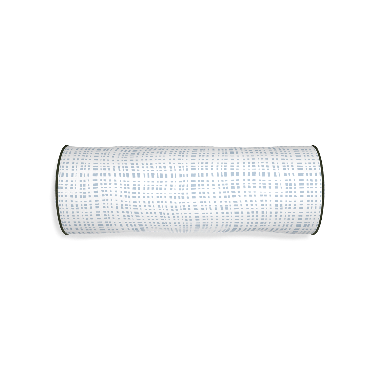 Bolster ginger custom plaid sky bluepillow with f piping on white background