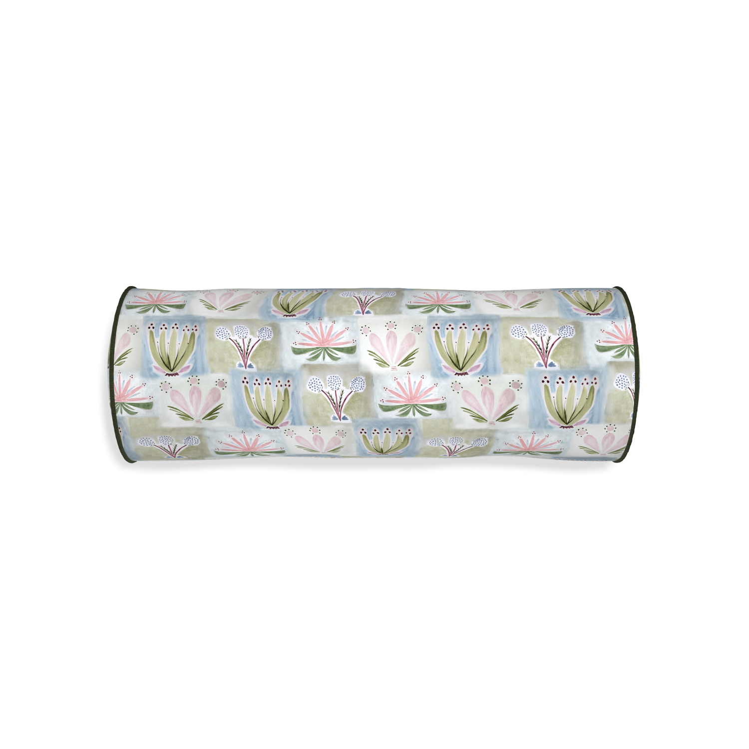 Bolster harper custom hand-painted floralpillow with f piping on white background