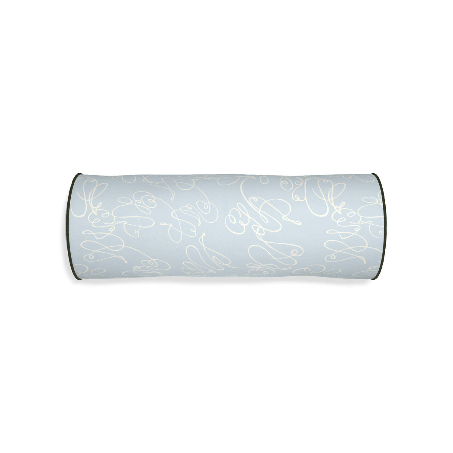 Bolster mirabella custom powder blue abstractpillow with f piping on white background