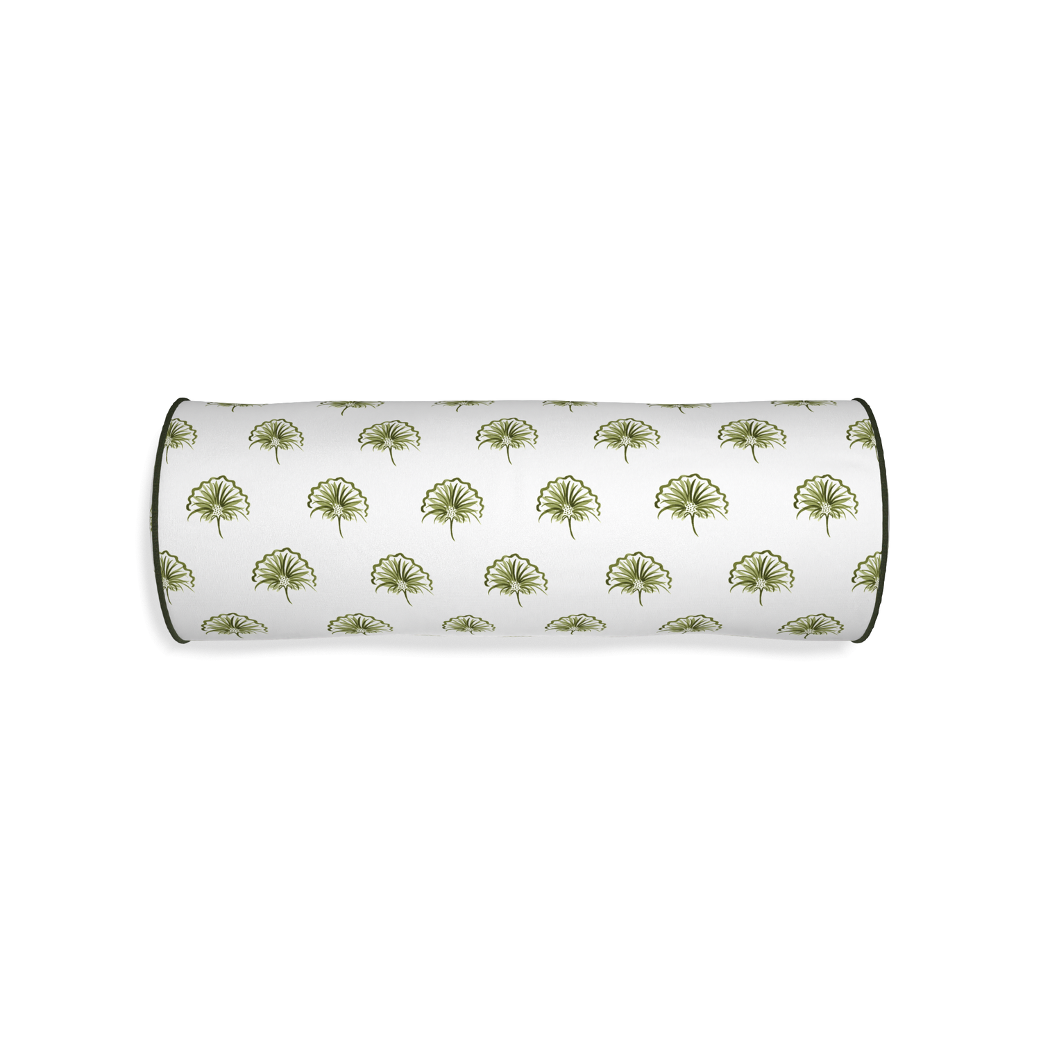 Bolster penelope moss custom green floralpillow with f piping on white background