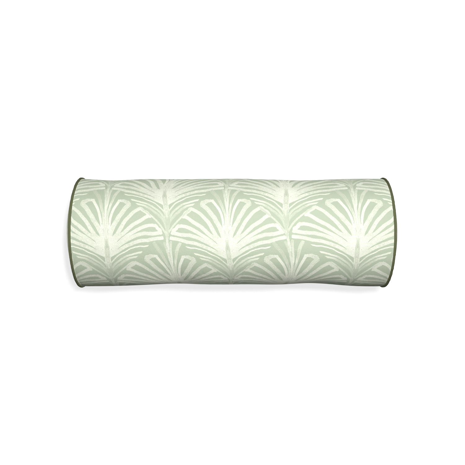 Bolster suzy sage custom sage green palmpillow with f piping on white background