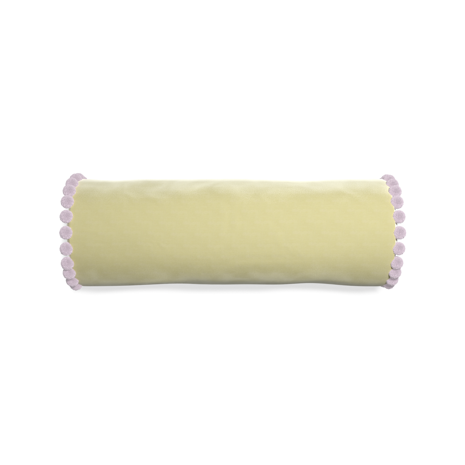 bolster light green pillow with lilac pom poms