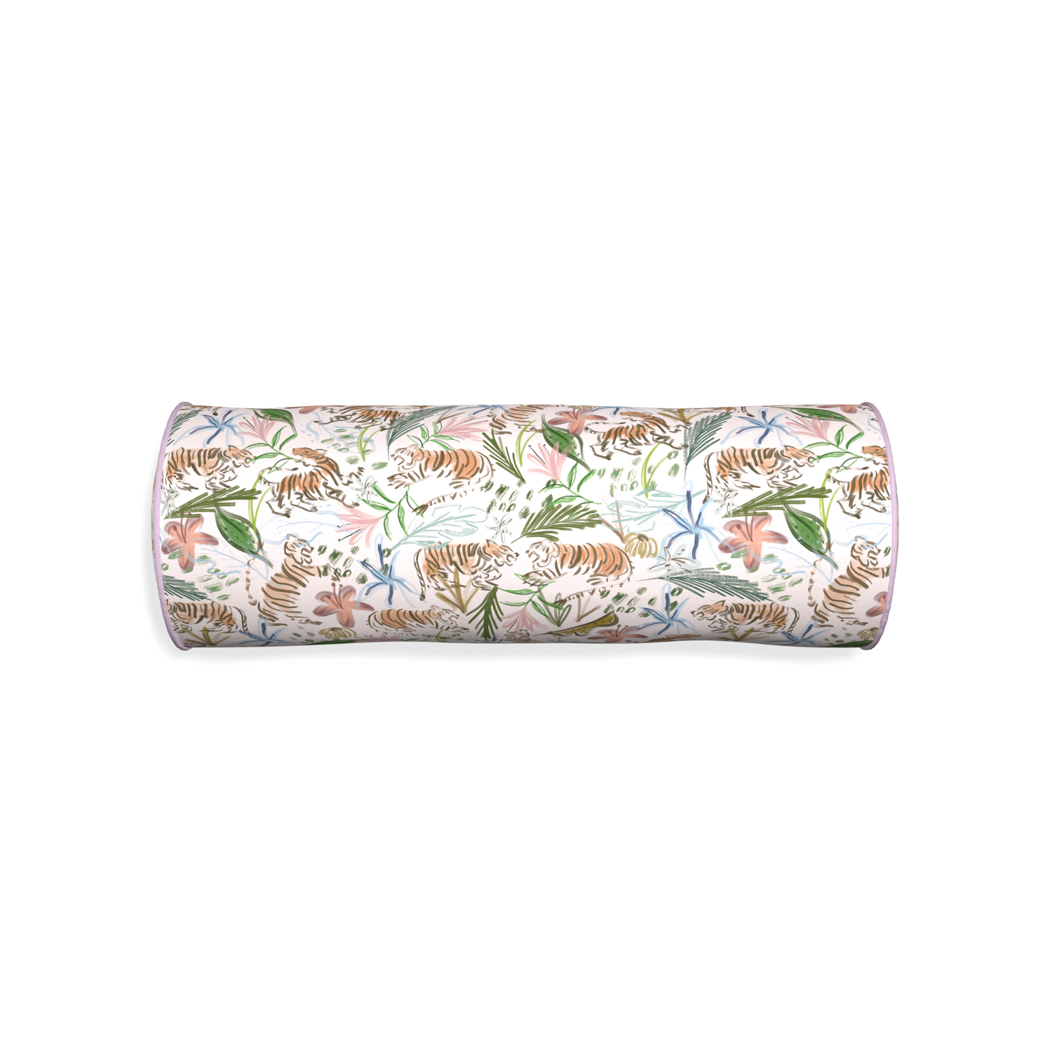 Bolster frida pink custom pink chinoiserie tigerpillow with l piping on white background