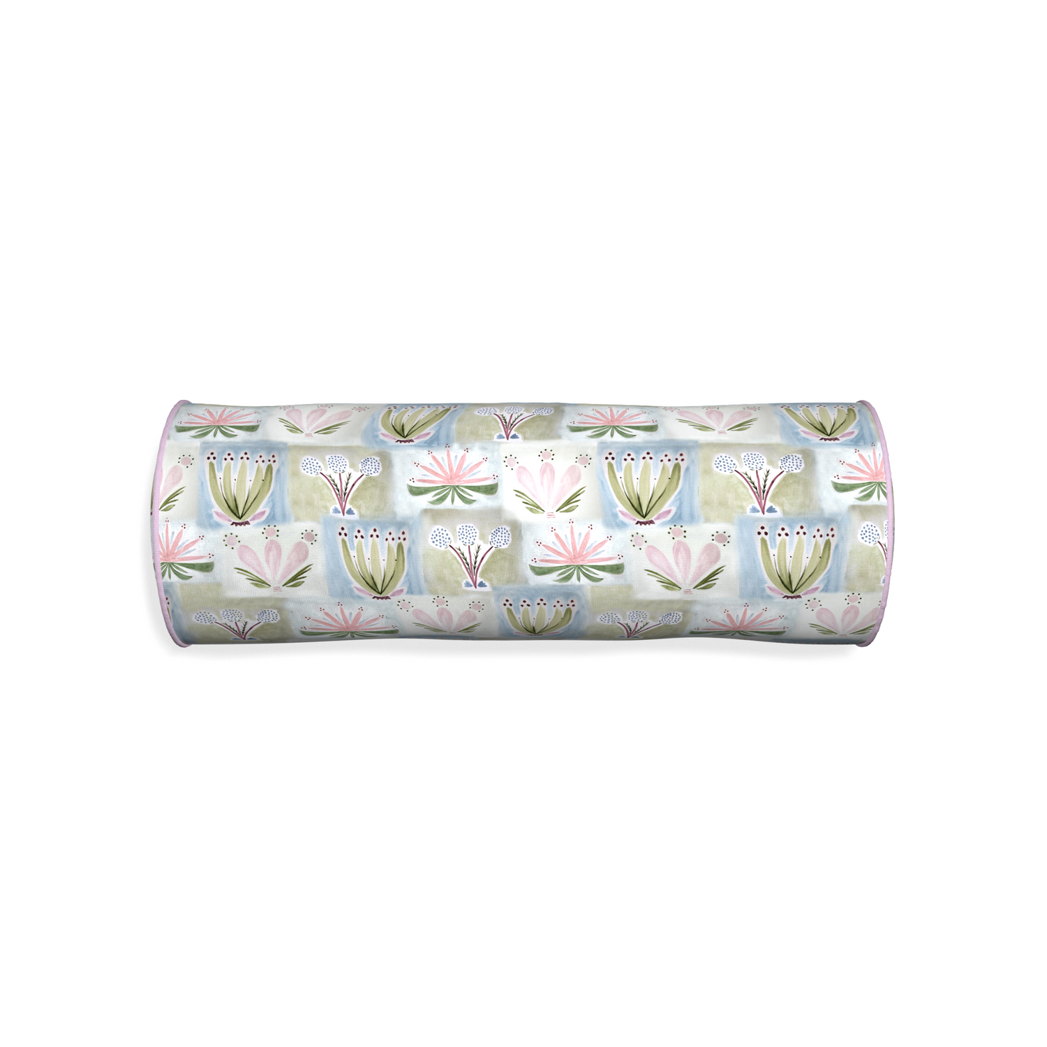 Bolster harper custom hand-painted floralpillow with l piping on white background