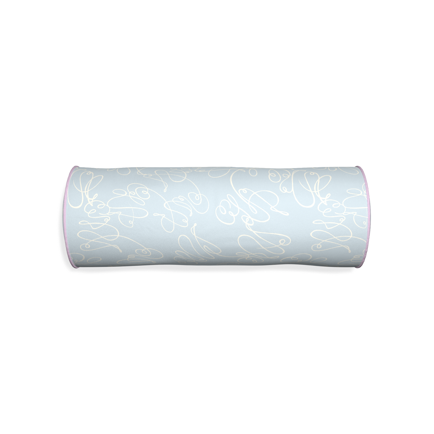 Bolster mirabella custom powder blue abstractpillow with l piping on white background