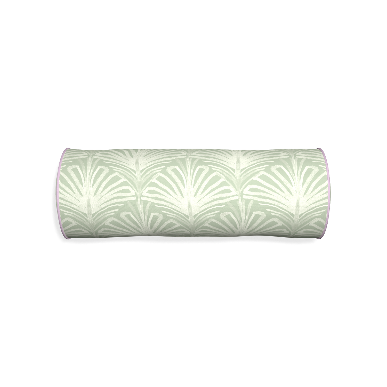Bolster suzy sage custom sage green palmpillow with l piping on white background