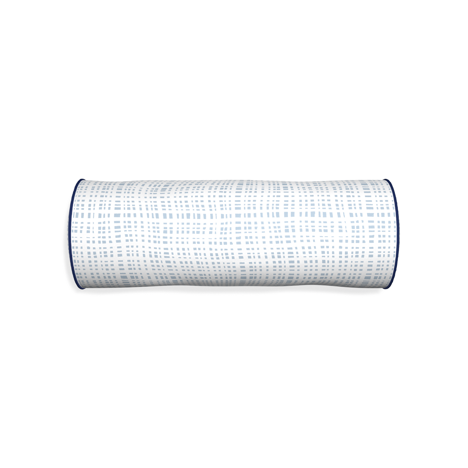 Bolster ginger custom plaid sky bluepillow with midnight piping on white background