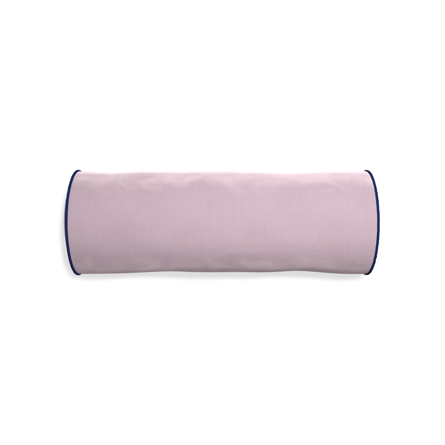 bolster lilac velvet pillow with navy blue piping