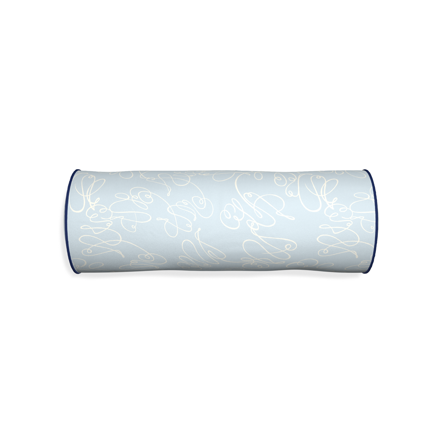 Bolster mirabella custom powder blue abstractpillow with midnight piping on white background