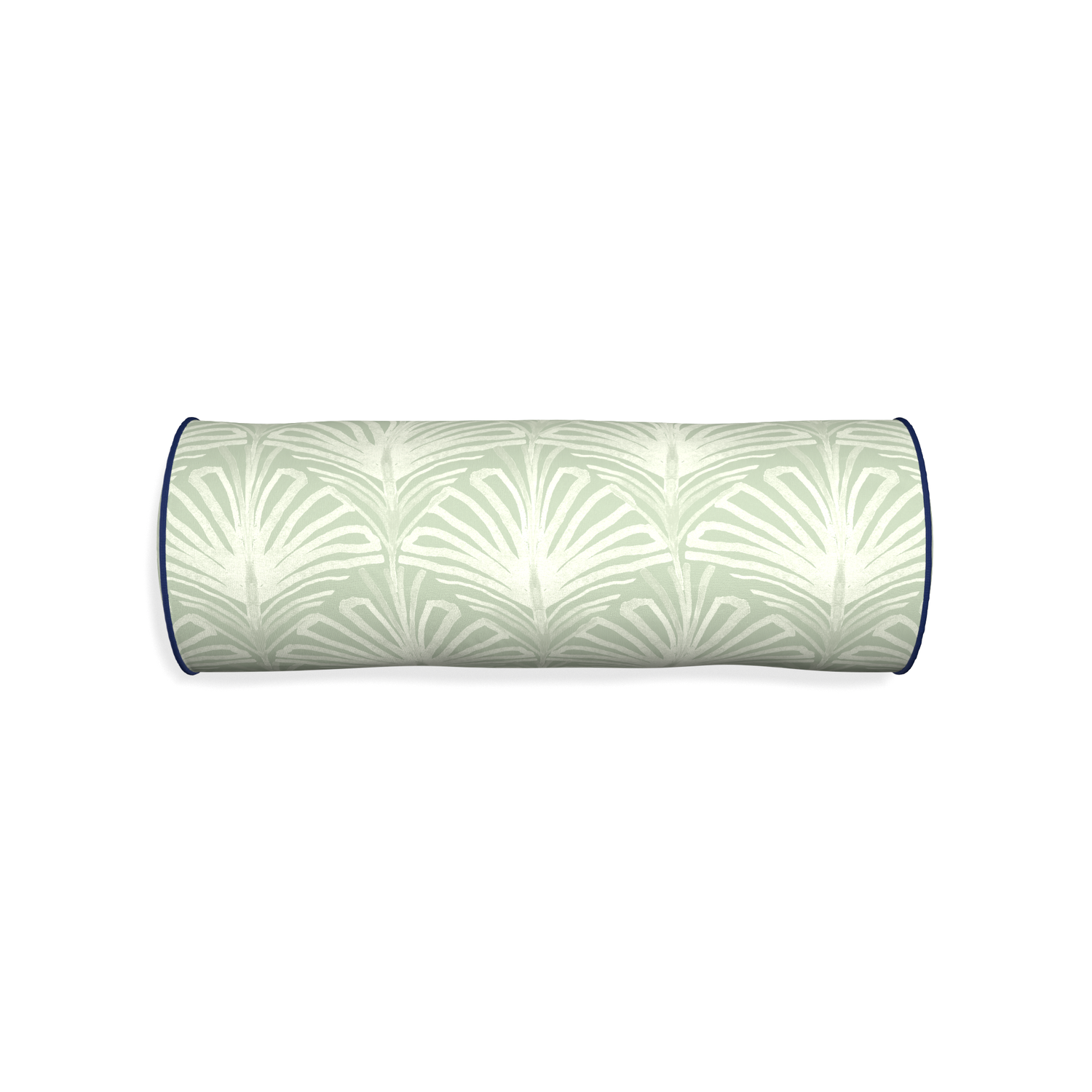 Bolster suzy sage custom sage green palmpillow with midnight piping on white background