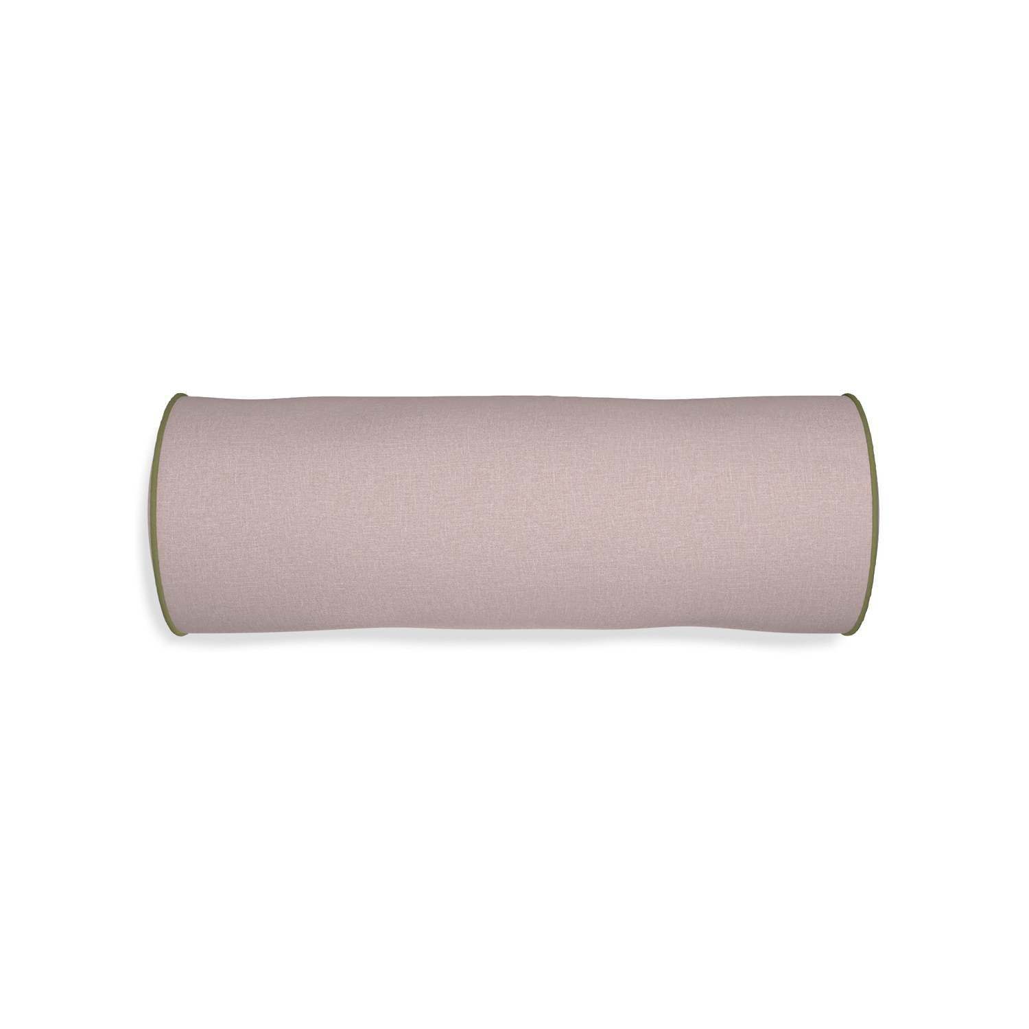 Bolster orchid custom mauve pinkpillow with moss piping on white background