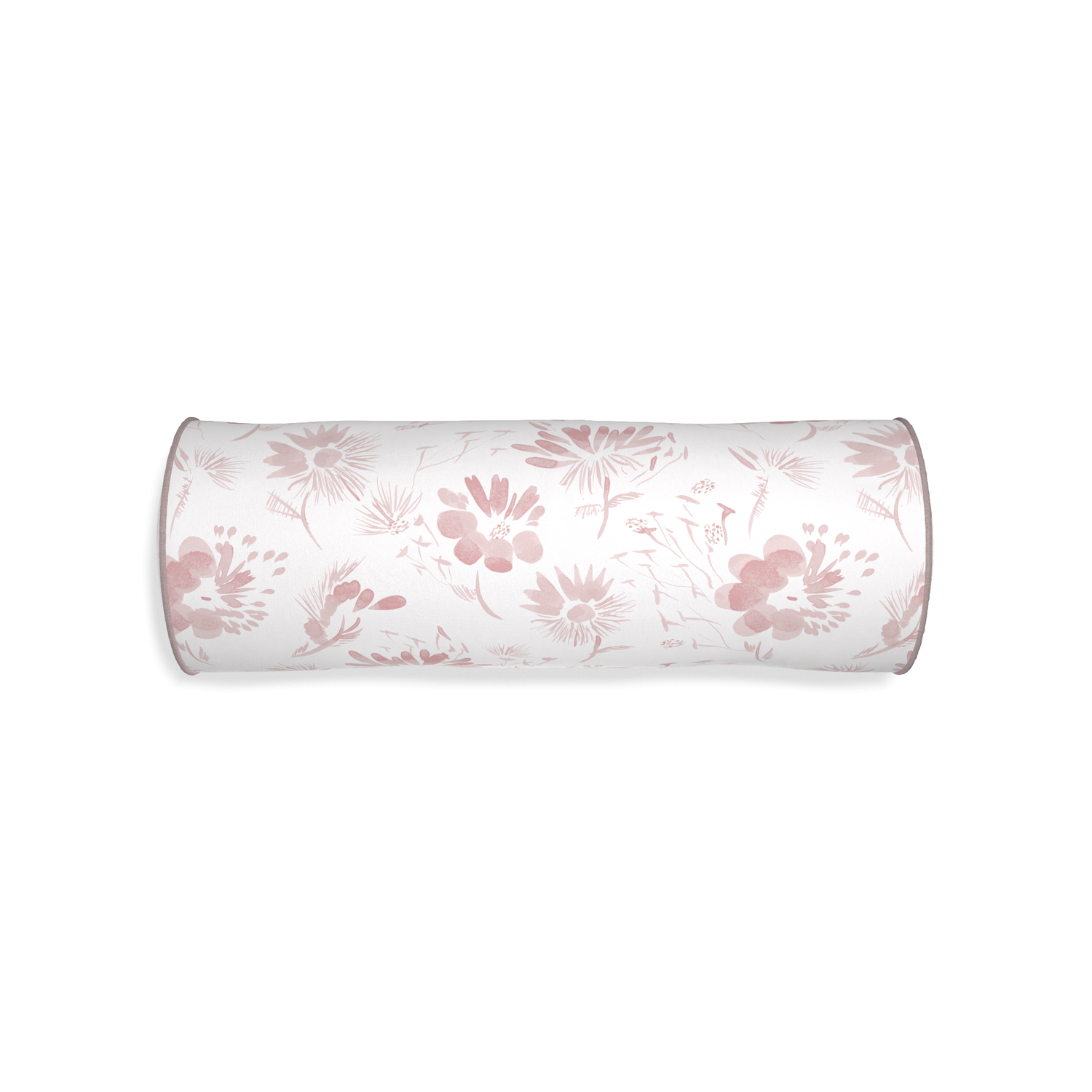 Bolster blake custom pink floralpillow with orchid piping on white background