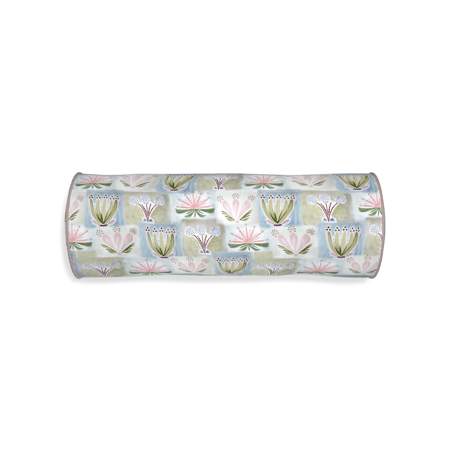 Bolster harper custom hand-painted floralpillow with orchid piping on white background