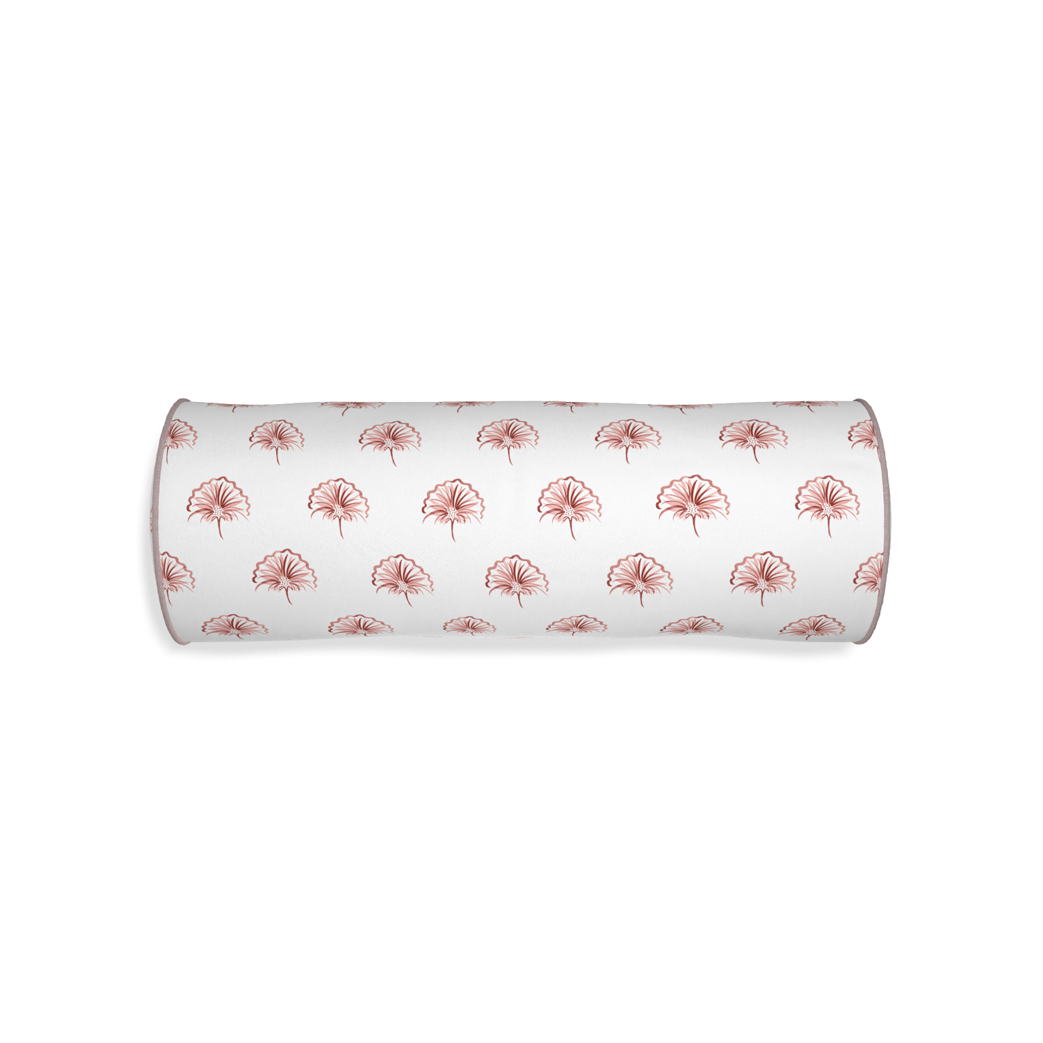 Bolster penelope rose custom floral pinkpillow with orchid piping on white background