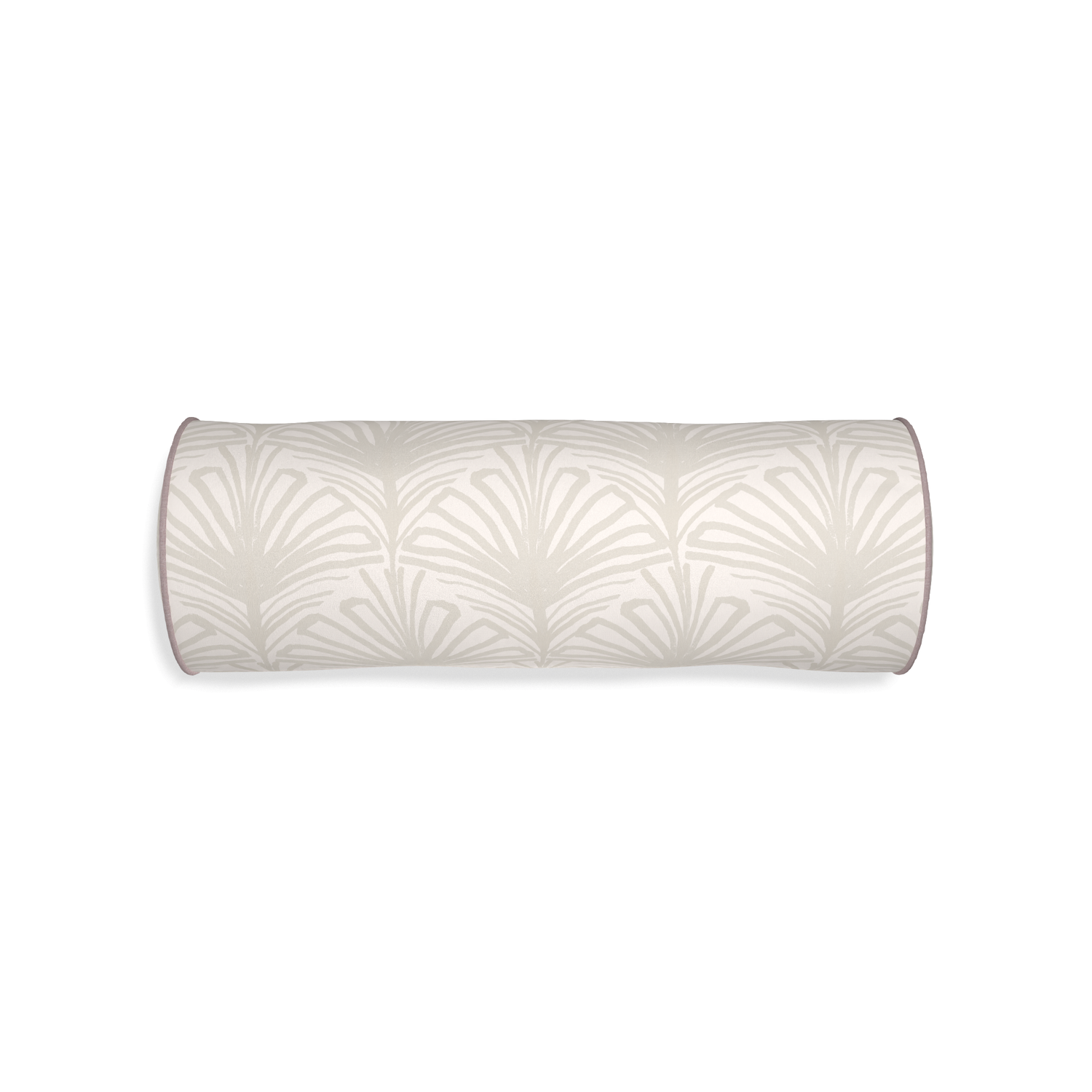 Bolster suzy sand custom beige palmpillow with orchid piping on white background