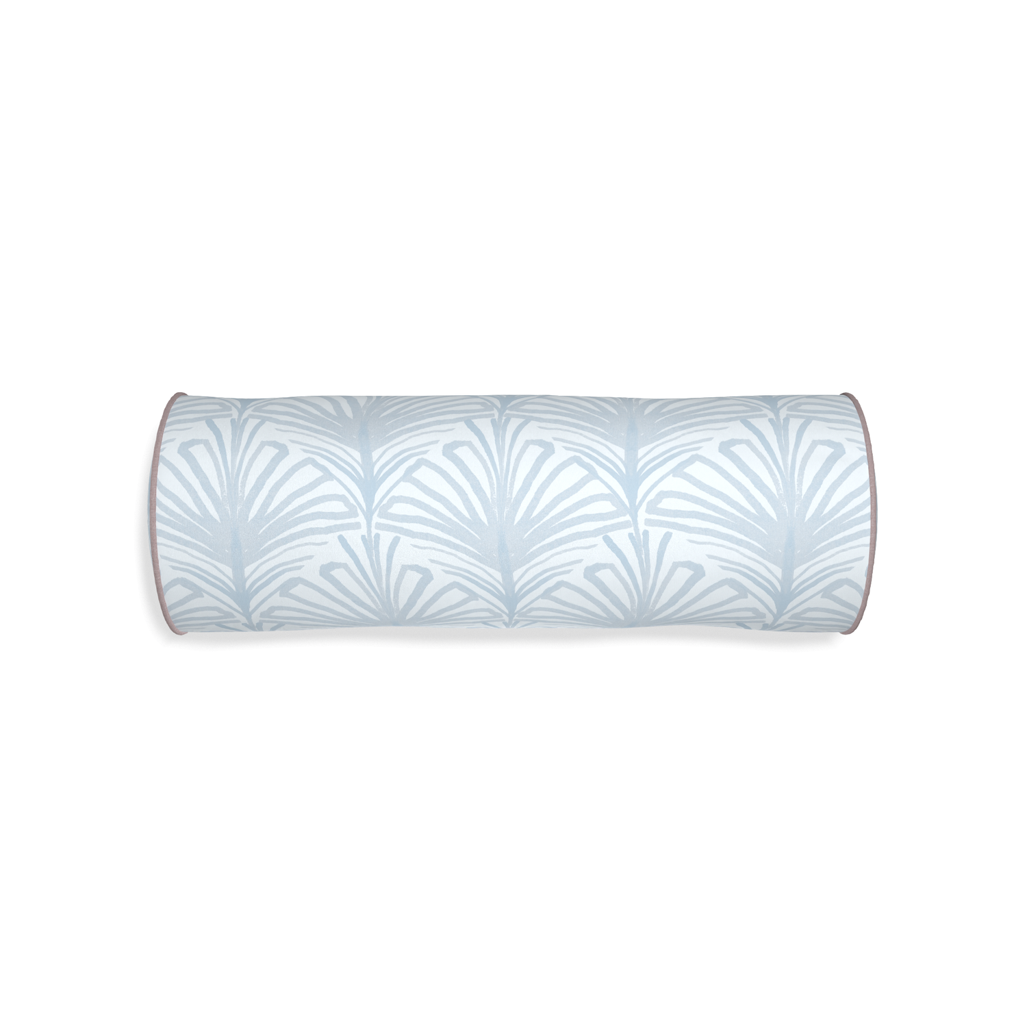 Bolster suzy sky custom sky blue palmpillow with orchid piping on white background