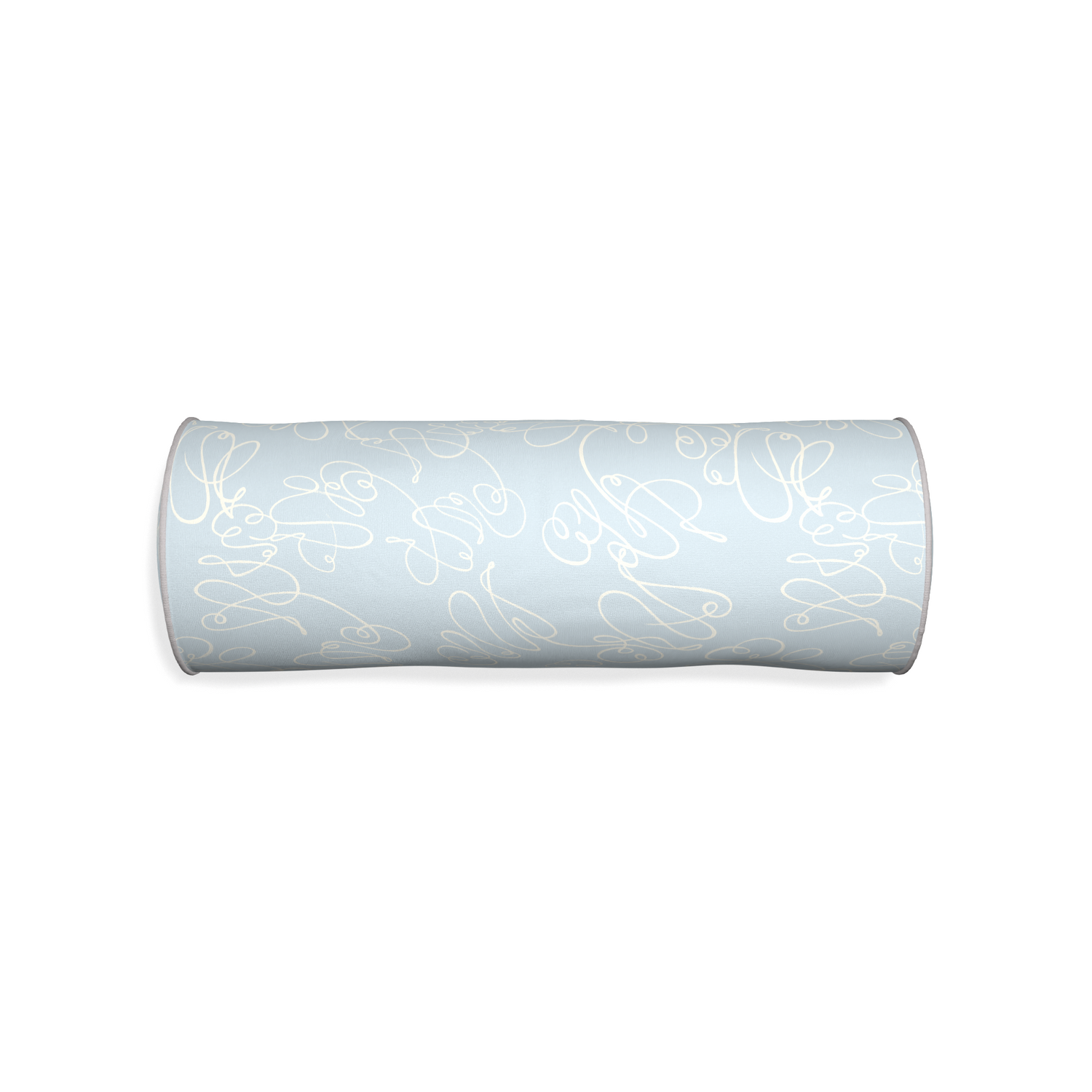 Bolster mirabella custom powder blue abstractpillow with pebble piping on white background