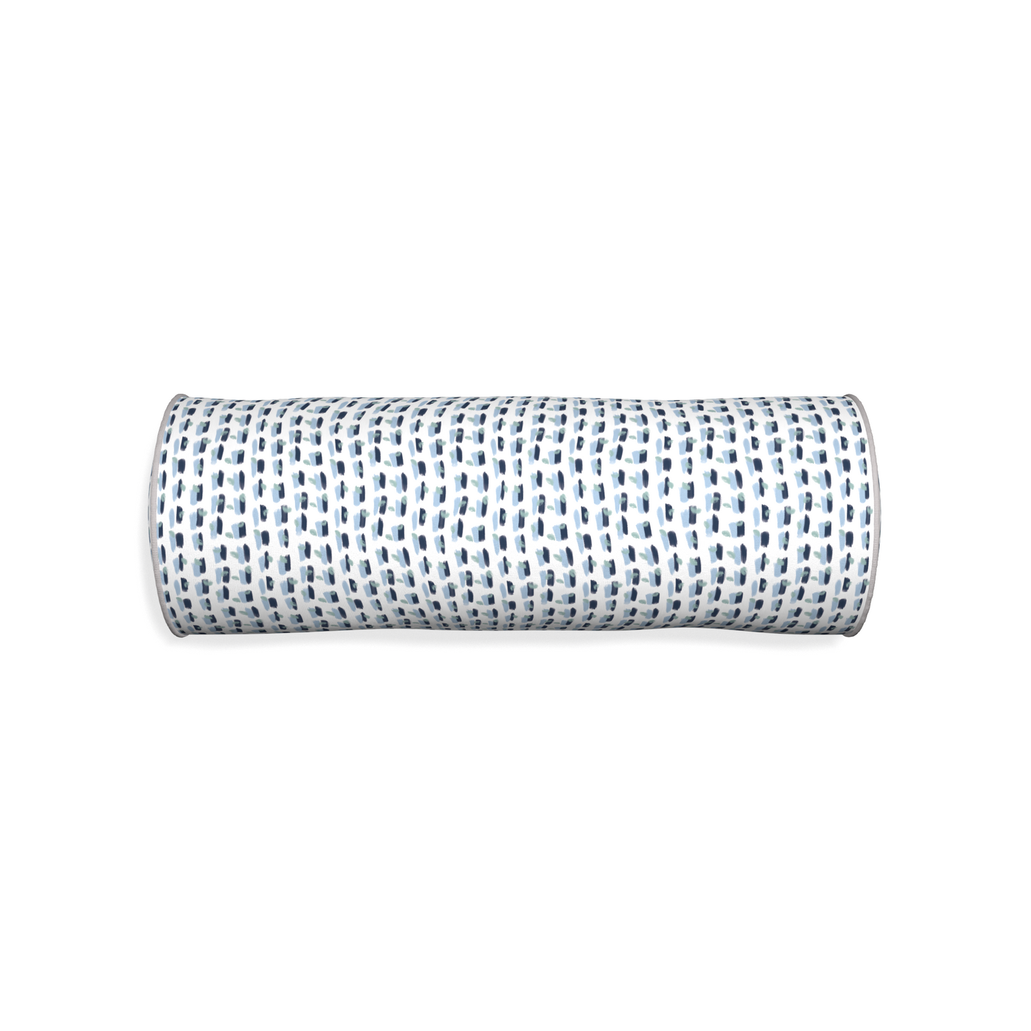 Bolster poppy custom blue and whitepillow with pebble piping on white background