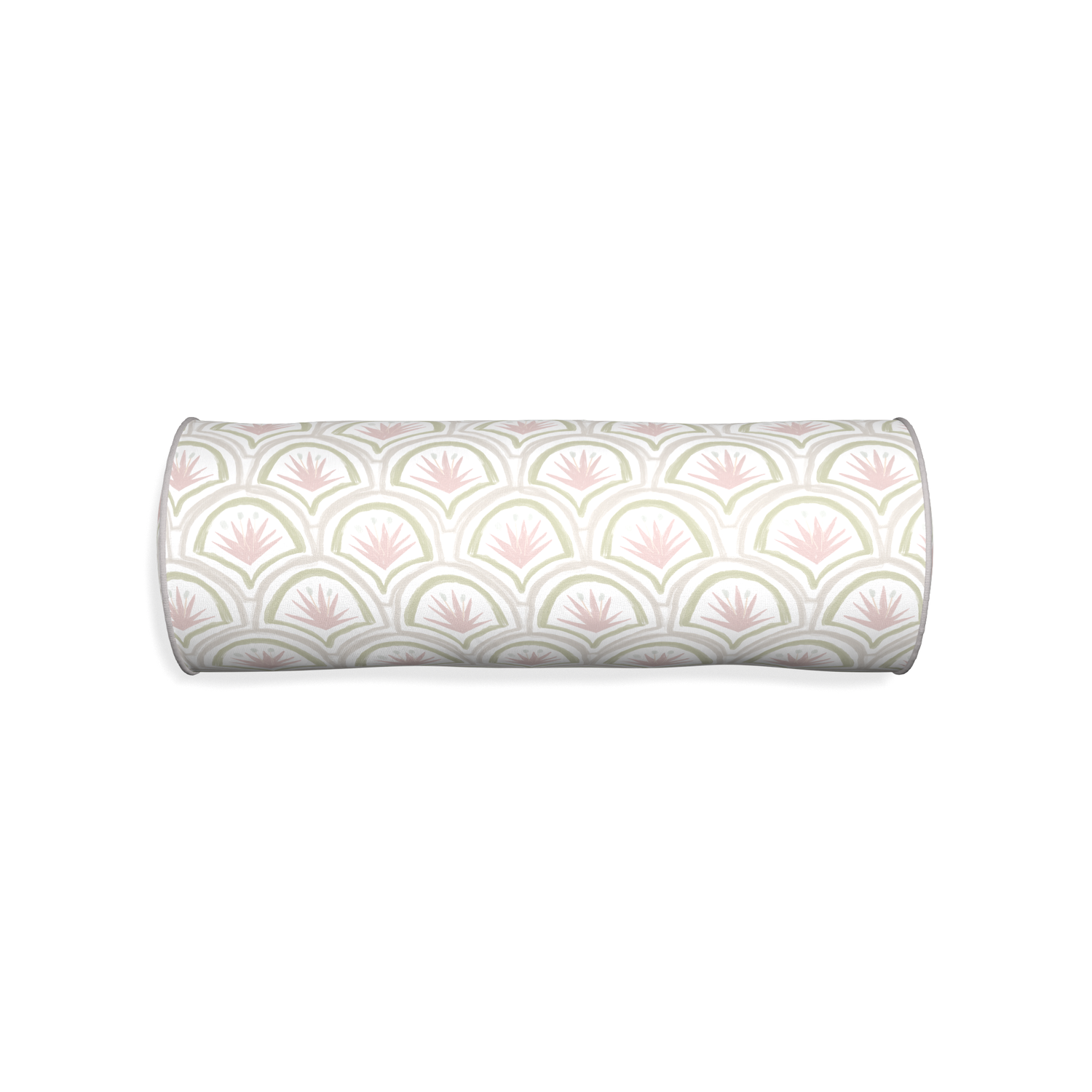 Bolster thatcher rose custom pink & green palmpillow with pebble piping on white background