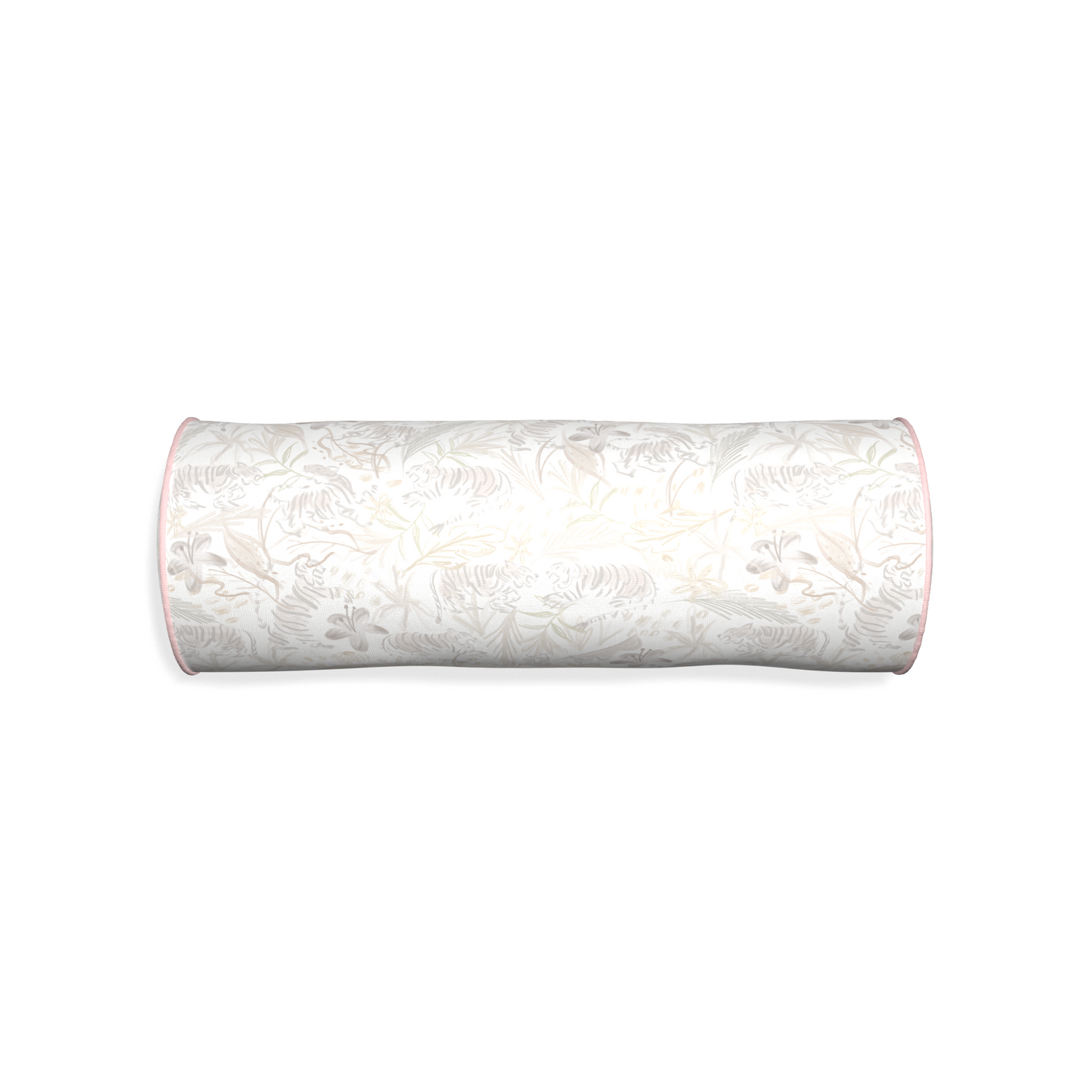 Bolster frida sand custom beige chinoiserie tigerpillow with petal piping on white background